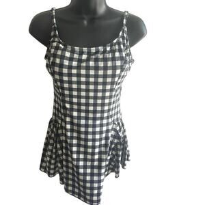 Dippin‎ Daisys Gingham Peplum Tankini Swimsuit Size 12 Black White Check USA